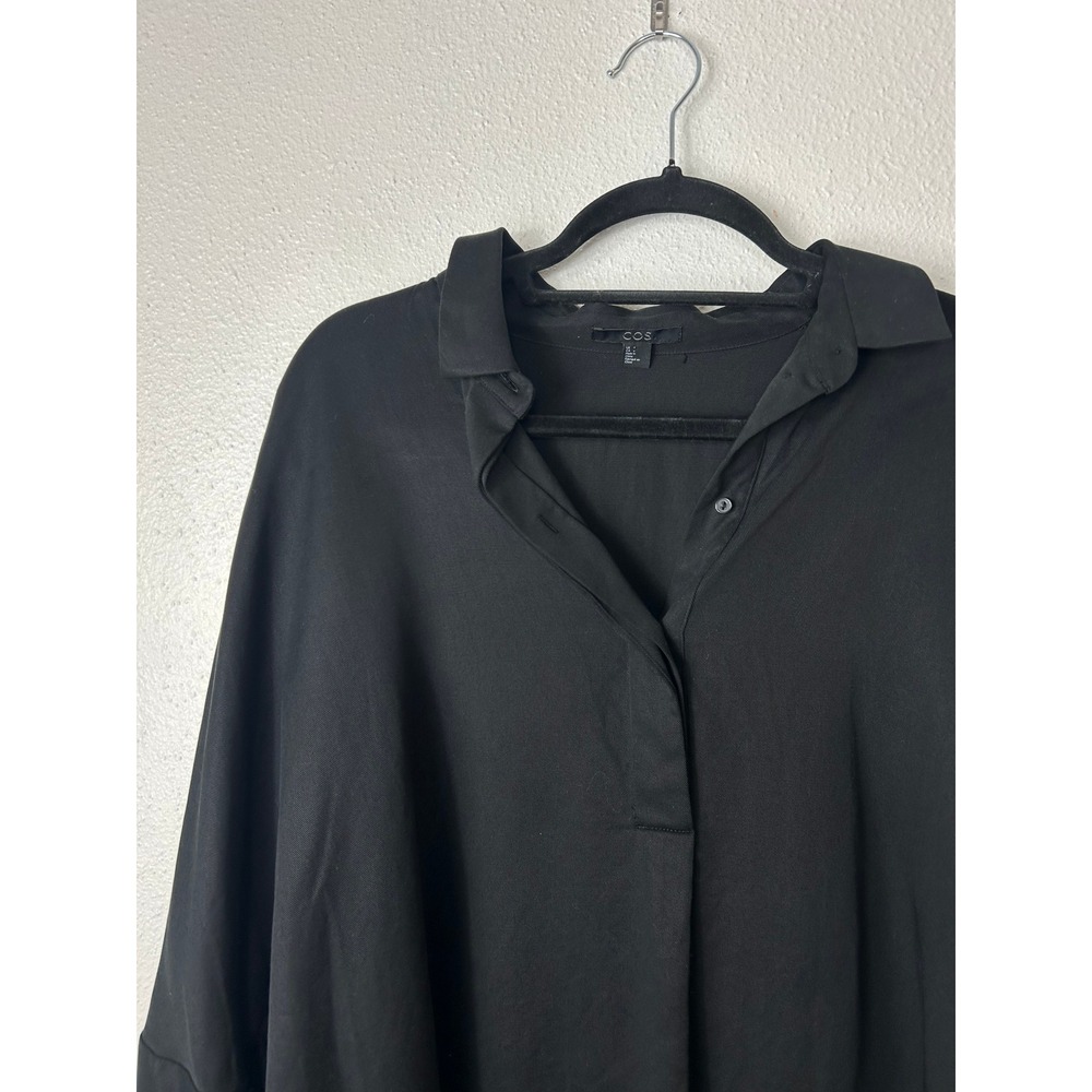 COS Women's Oversized Boxy Polo Top Black Sz 6 Lagenlook Minimalist Office - Picture 4 of 7
